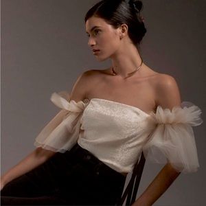 NWT Anthropologie Sunday in Brooklyn Tulle Sleeve Top - Crème, XS